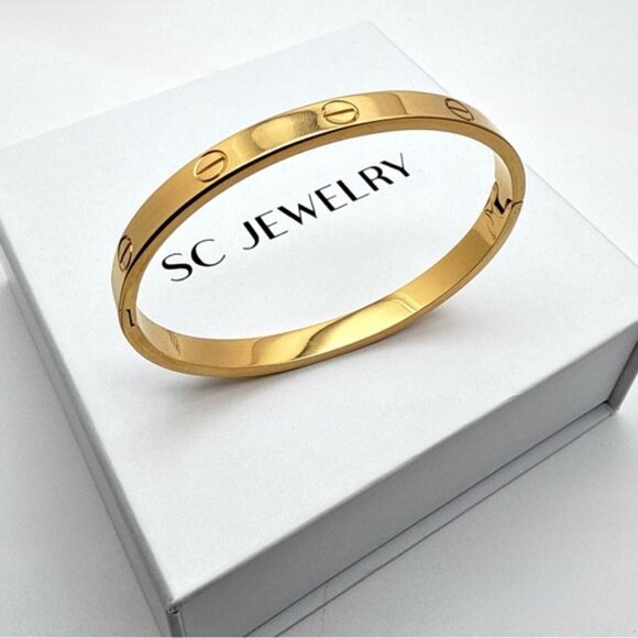 Cuff Bracelet Gold Tone Bangle Love Bracelet - Picture 4 of 6